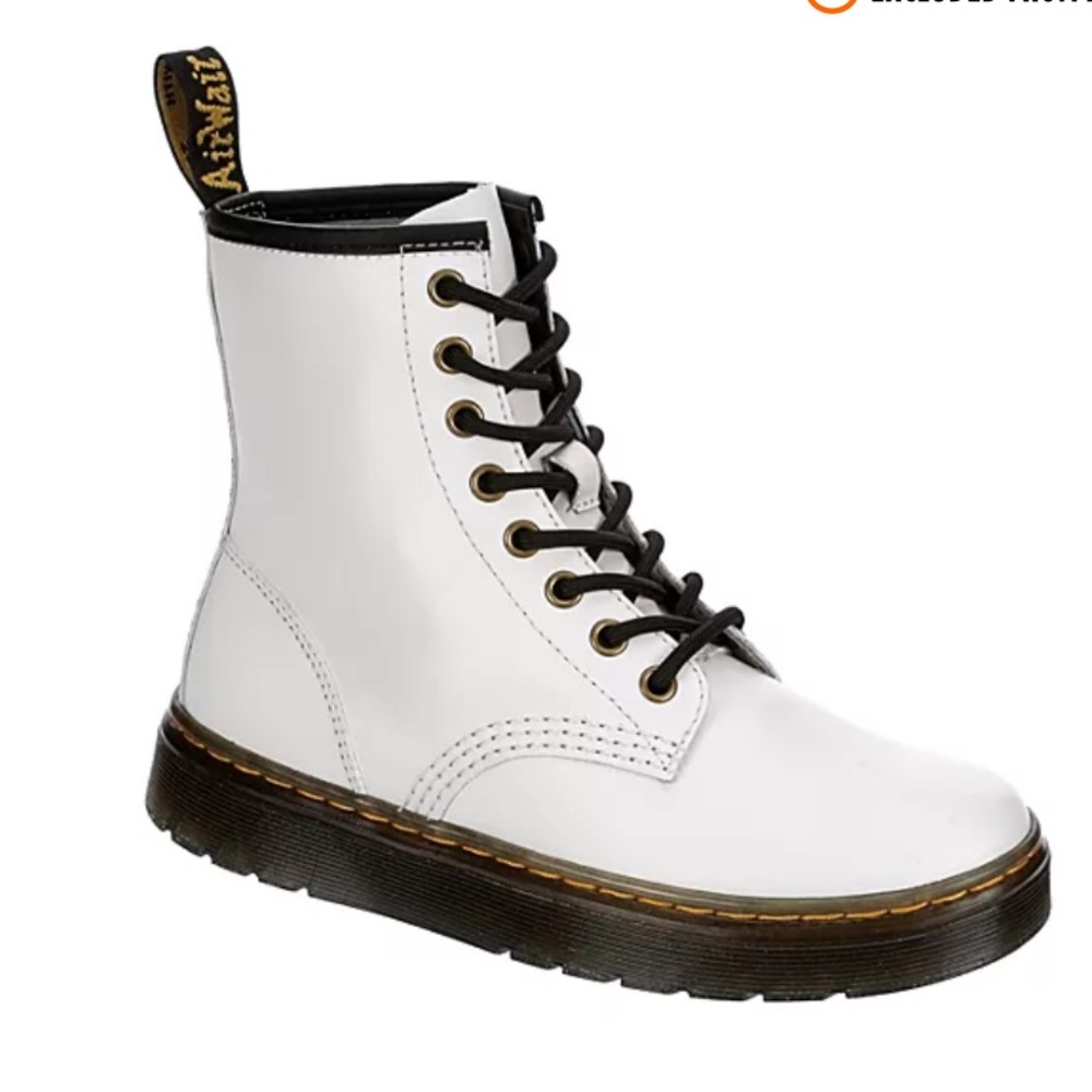 NWT Dr. Martens Zavala Combat Patent Leather Boots White 6